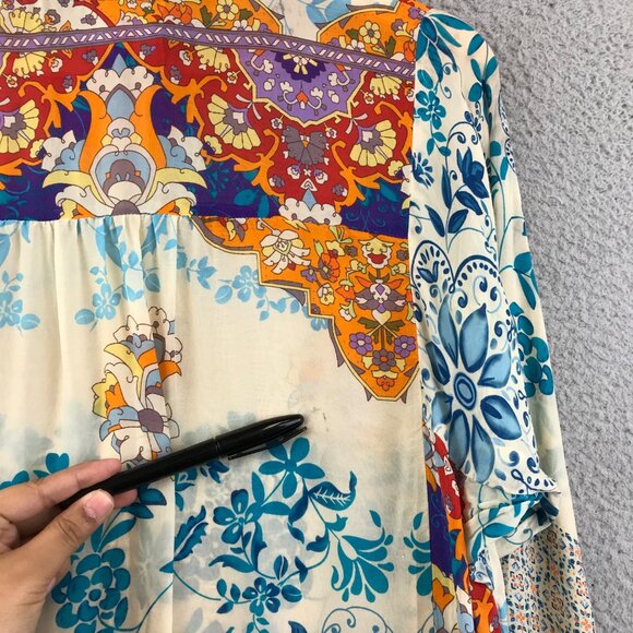 Johnny Was Floral Artsy Tunic Cupra Rayon Long Slv Boho Tropical Breezy Size MOp - Picture 11 of 13